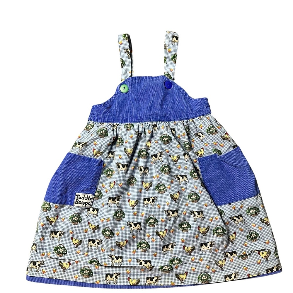 Vintage Toddle Buups Reversible Farm Animal Jumper Dress Corduroy 3T–4T